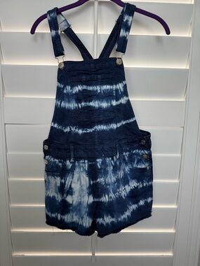 Justice Navy and White Tie-Dye Short Overalls